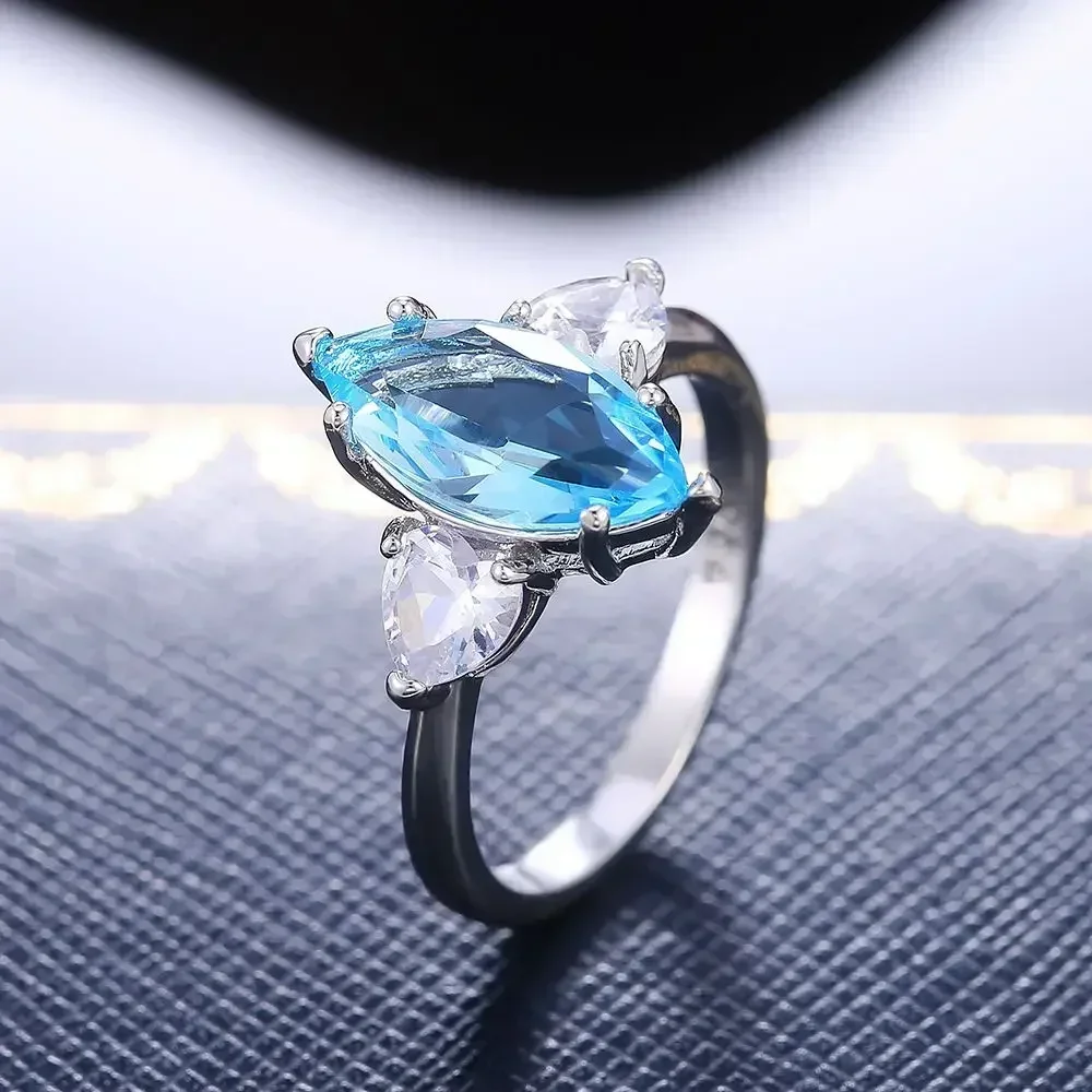 European and American light blue checkered wedding engagement party fashion jewelry, two crystal heart zircon romantic women's r