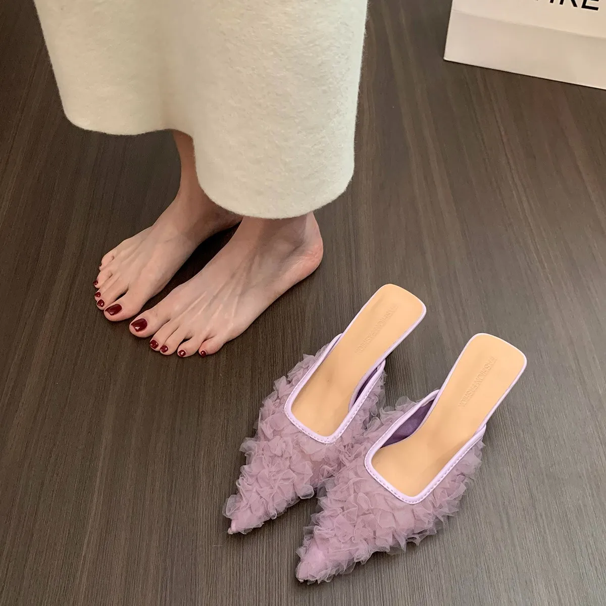 2023 sommer Concise Spitz Frauen Hausschuhe Mode High Heels Party Pumpen Maultiere Rutsche Schuhe