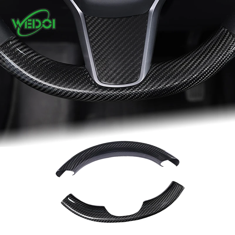 For Tesla Model 3 Model Y New Style Real Carbon Fiber Car Steering Wheel Protective Cover Car Interior Decorative Accessories
