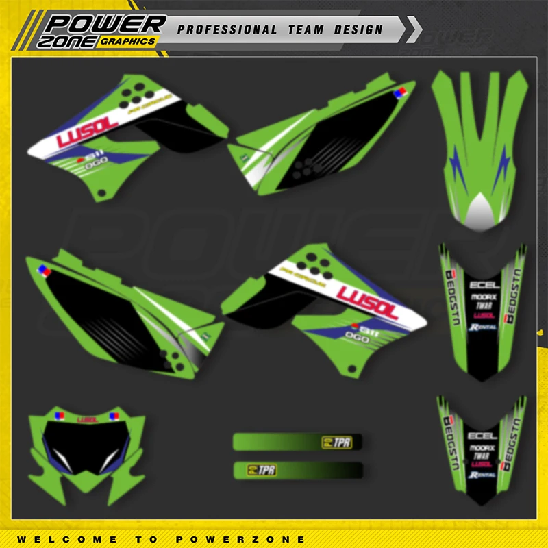 พาวเวอร์โซน คัสตอมทีมกราฟิกมอเตอร์ไซค์พื้นหลังสติ๊กเกอร์ชุดสำหรับคาวาซากิ เคแอลเอ๊กซ์ 125 150 2013 2014 2015