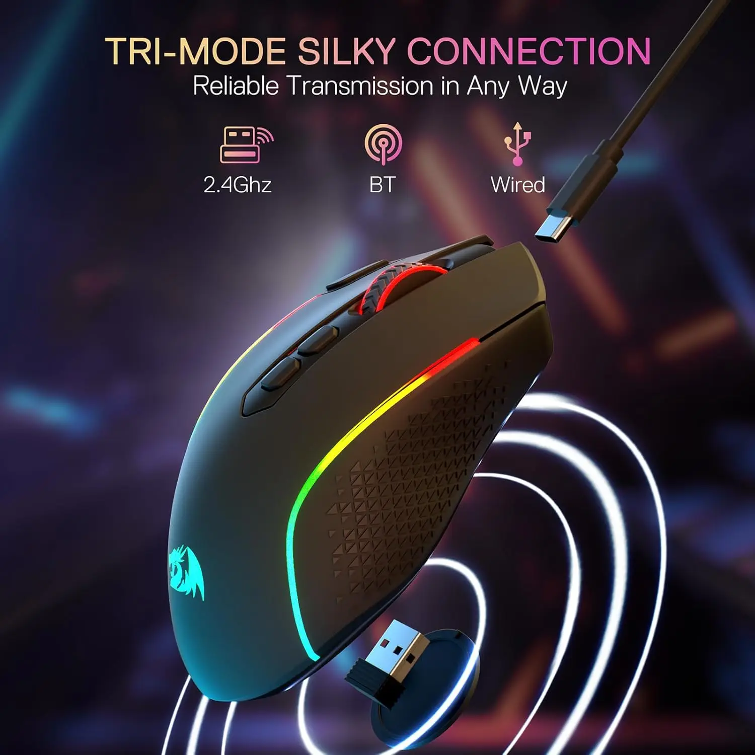 Redragon M810 MAX 3-Mode Wireless Gaming Mouse, 12000 DPI Wired/Wireless RGB Mouse,Rapid Fire Key, 8 Macro Buttons - view 3