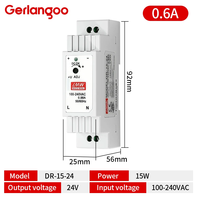 15W 30W 45W 60W Einzelausgang DC 5V 12V 24V Industrielles DIN-Schienen-Netzteil Schalter Eingang 100-240VAC DR-15 DR-30 DR-45 DR-60