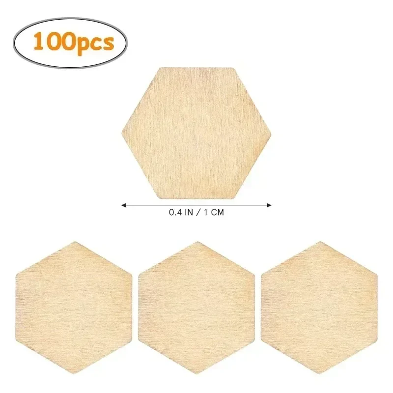 100pcs 1cm Natural Wooden Slice Cutouts for DIY Crafts, Hexagon Unfinished Blank Wood Pieces Home Decoration, Board Games