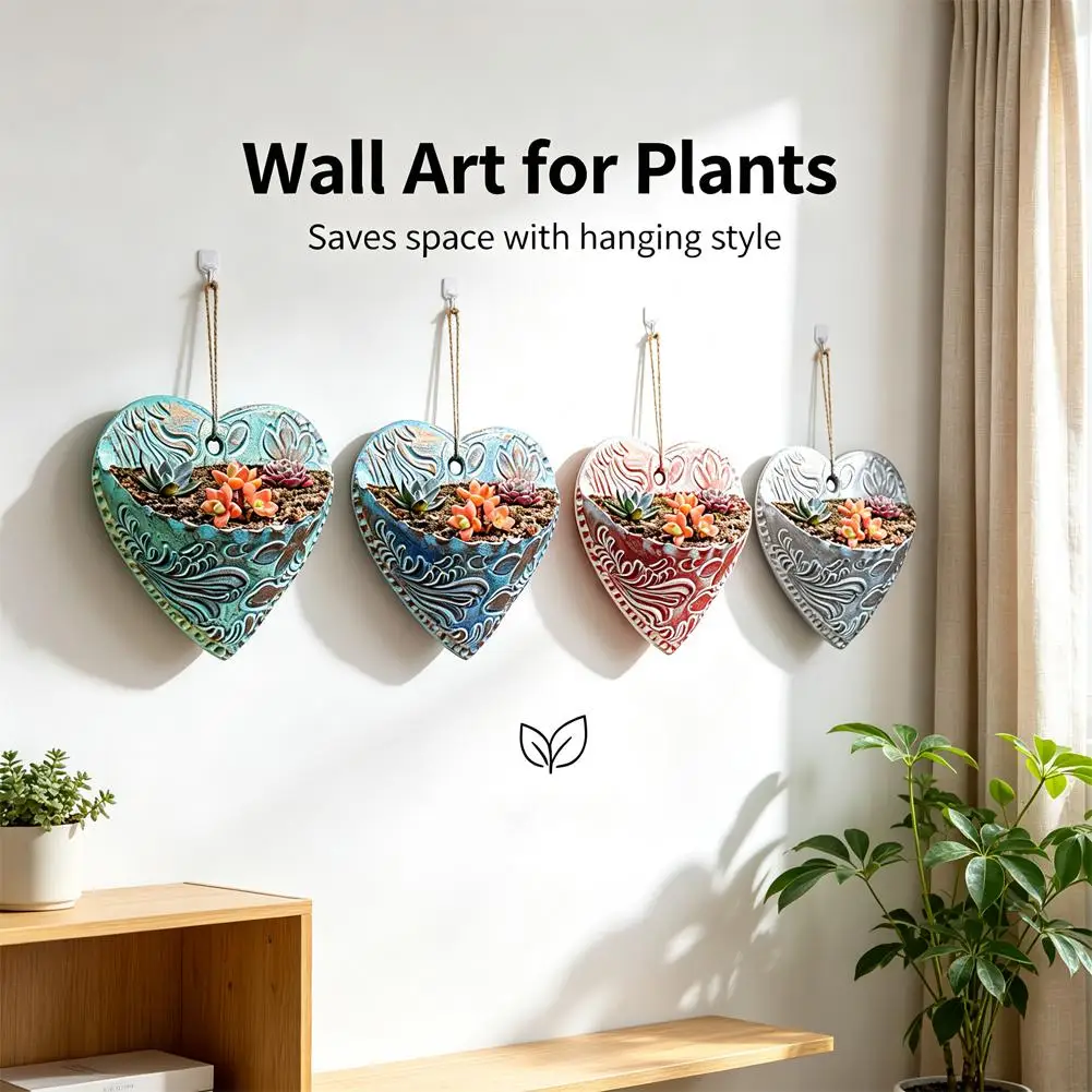 Heart Shaped Hanging Planter Resin Wall Pocket Flower Pot For Air Plants Creative Garden Outdoor Home Wall Decor