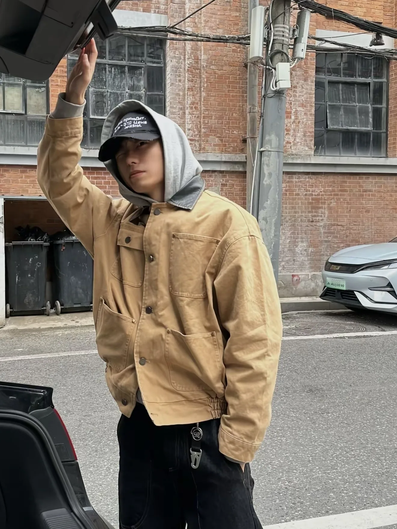 الرجعية الأمريكية Waed Cleanfit طوق Jaet الرجال الخريف الشتاء تنوعا Boxy Sle طويل Sve لون نقي ex معطف #1