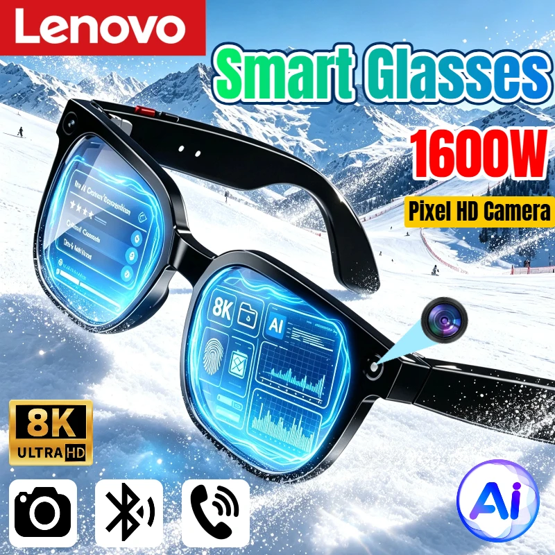 Lenovo 8K AI Smart Glasses 1600W HD 8K Shooting Camera Photo Voice Call Translation 2027 New Wireless Bluetooth Eyewear