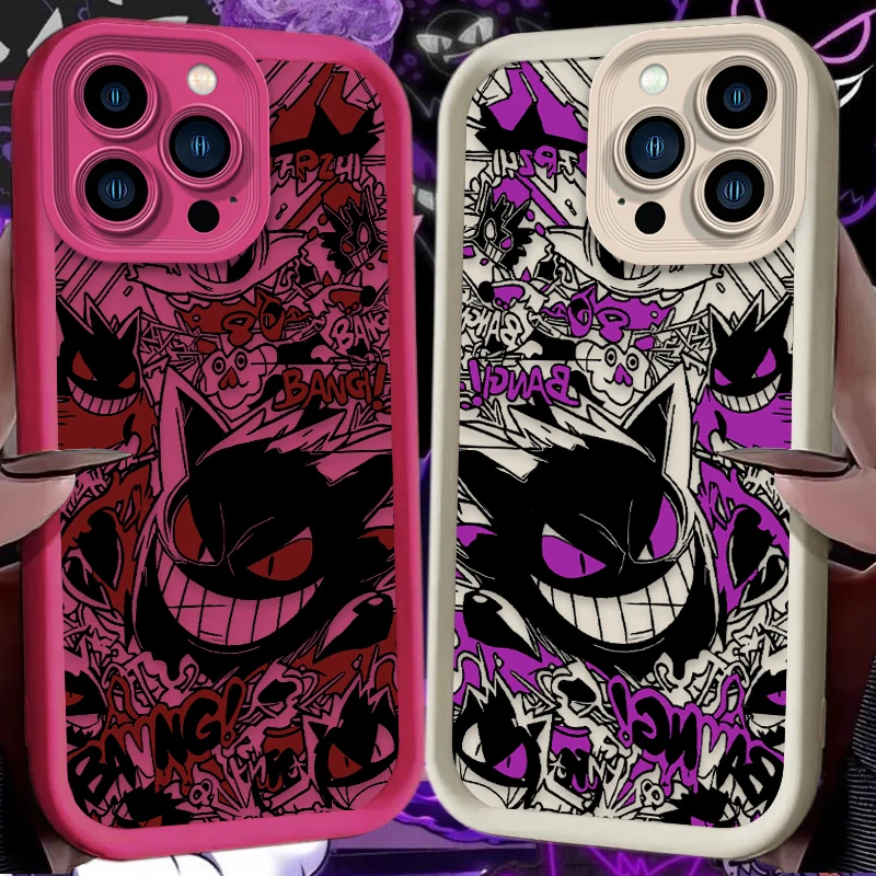 Funda de silicona P-Pokemon Gengar con graffiti para iPhone 17 Air 16 16E 15 14 13 12 11 Pro Max X XS X S Max XR SE 2020 SE4 7 8 2