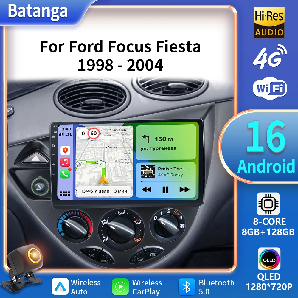 9 "Android 16 para Ford Fiesta 1995-2001 Focus MK1 1998-2004 Multimedia Radio de coche estéreo Carplay Autoradio unidad principal Auto 5G DVD