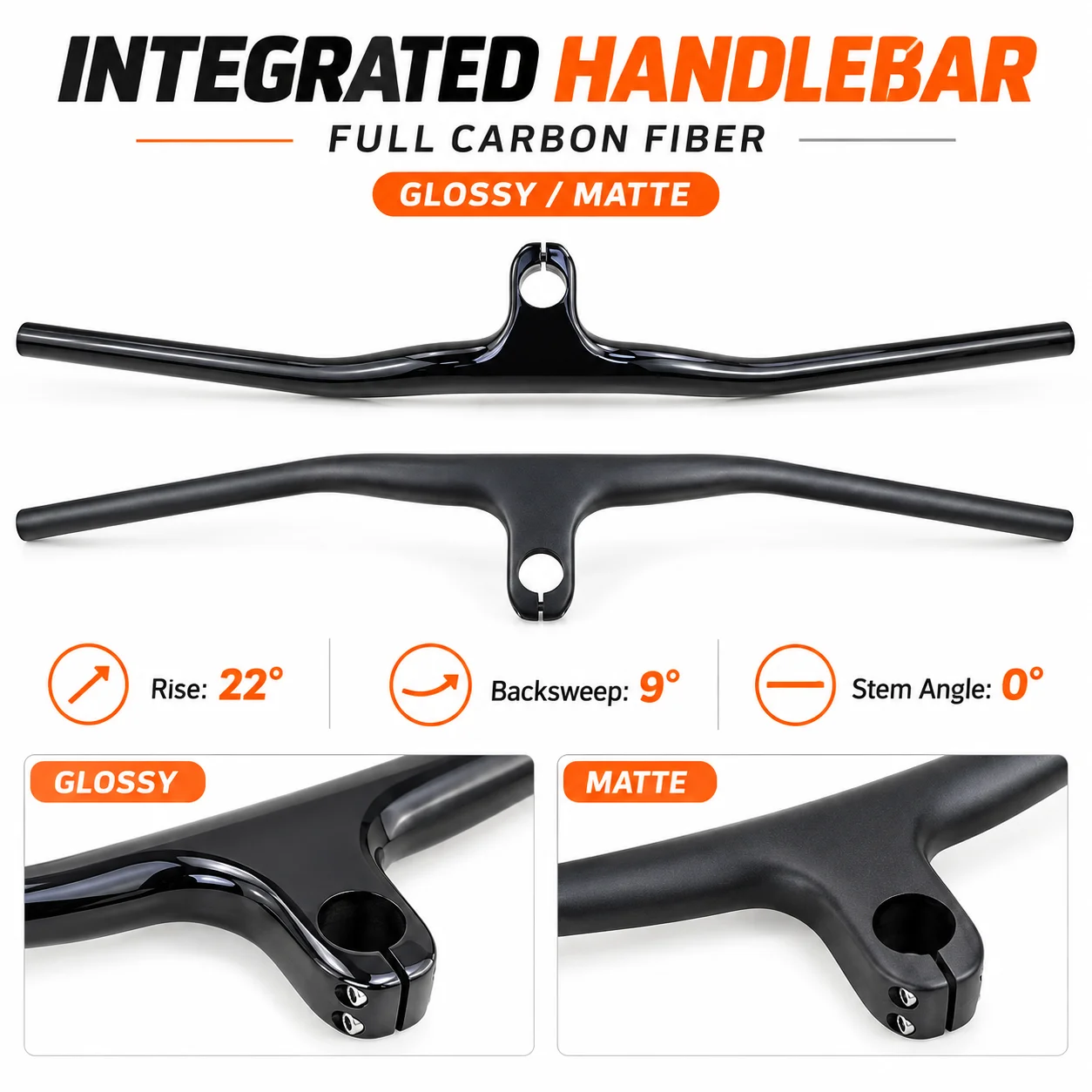 UD Carbon Fiber MTB Handlebar Integrated Full Internal Cable Routing 22° Rise 9° Sweep 700-800mm Mountain Bike Handle