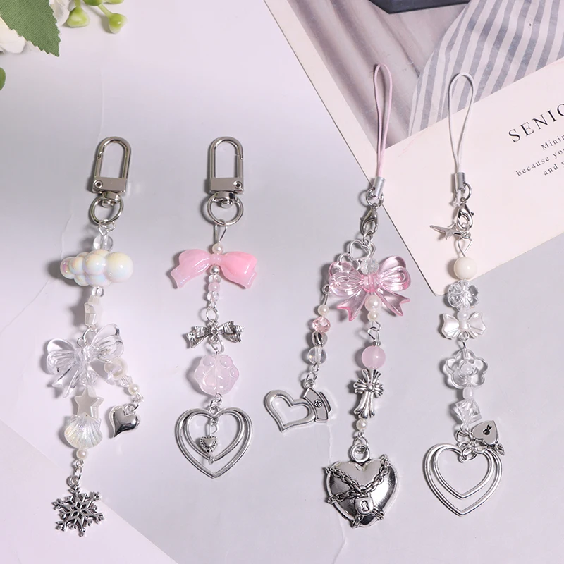 1PC Cross Bow Love Y2K Phone Charms Pendant Keychain For Bag Phone Cute Accessories Women Girl Strap Lanyard Beaded Ins Korea