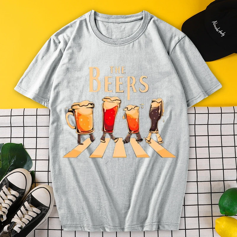 Funny Beer Print Summer Men Cotton T Shirt Casual Hip Hop Streetwear Fashion O-neck Short Sleeve Tee Oversized Men\'s Sports Tops