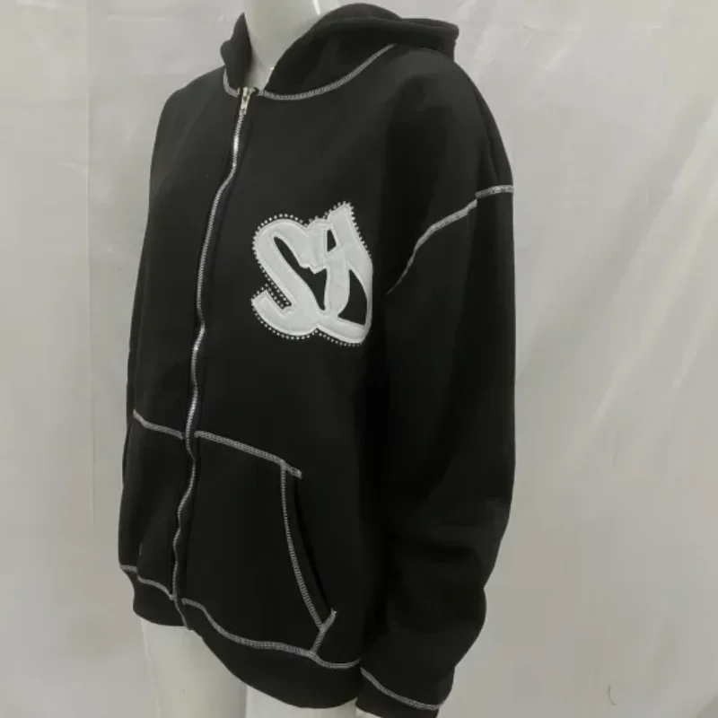 

Пальто с вышивкой в стиле хип-хоп, женское пальто с капюшоном на молнии в европейском и американском стиле в стиле ретро, мужская толстовка с капюшоном