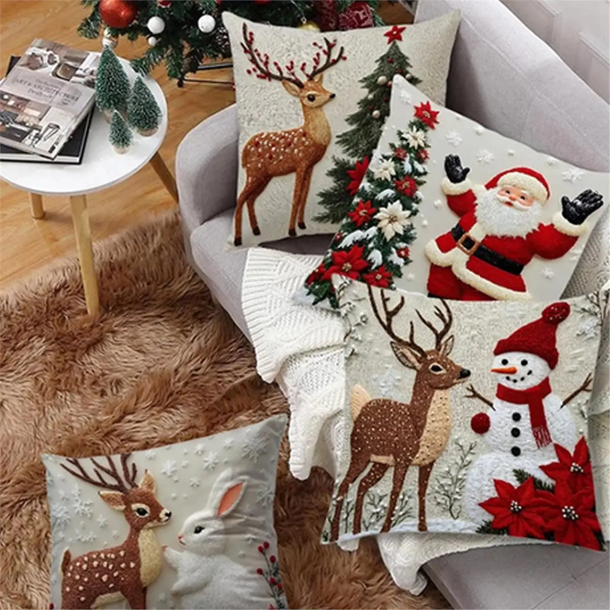 Christmas Throw Pillow Covers Skin-Friendly Soft Pillowcase Couch Pillow Covers for Sofa Bedroom Living Room Holiday