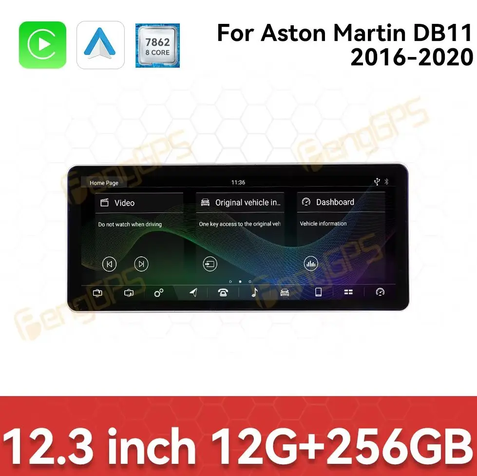 Car Radio For Aston Martin DB11 2016-2020 Carplay 12.3 Inch Android 14 GPS Navigation Multimedia Player Auto Stereo Head Unit