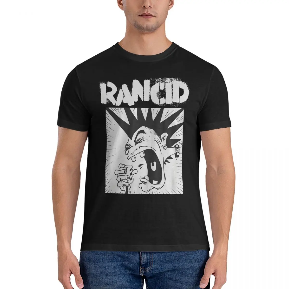 Merchandise Microphone T-Shirts Men Rancid Crazy Pure Cotton Tee Shirt O Neck Short Sleeve T Shirts Printed Clothing