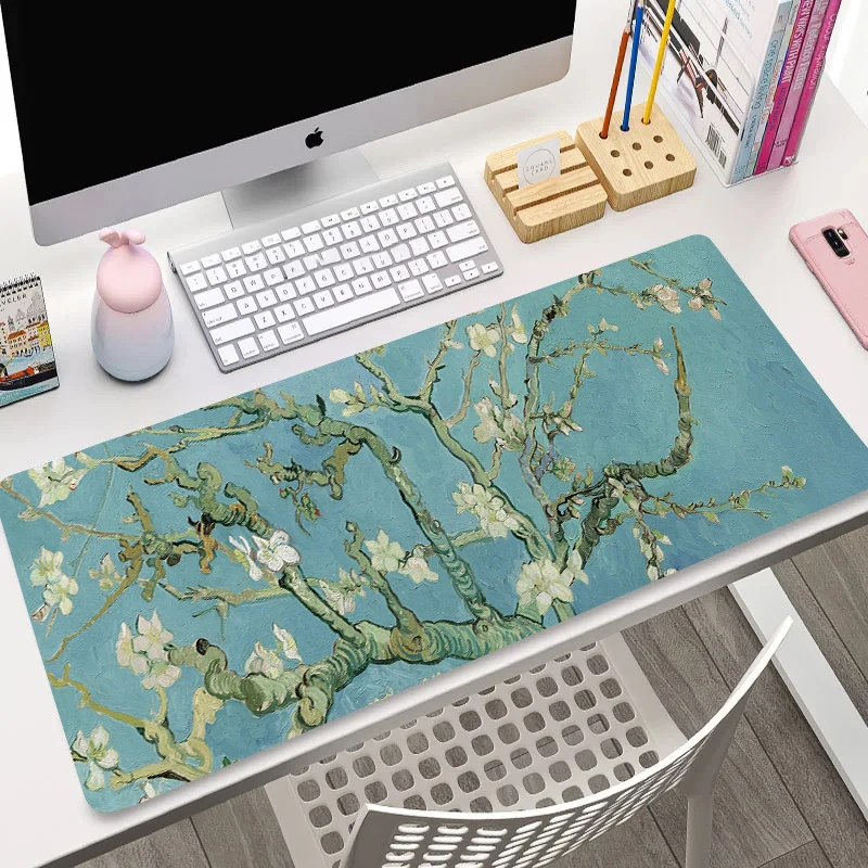 White Sakura Mouse Pad Simple Illustration Large Computer Office Gamer Home Desk Pads Anti-slip Gaming Keyboard Long Table Mats