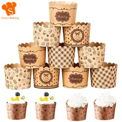 50Pcs Paper Baking Cups Kraft Paper Cake Cups Liners Heat Resistant Oilproof Muffin Cake Wrappers for Wedding Birthday Party