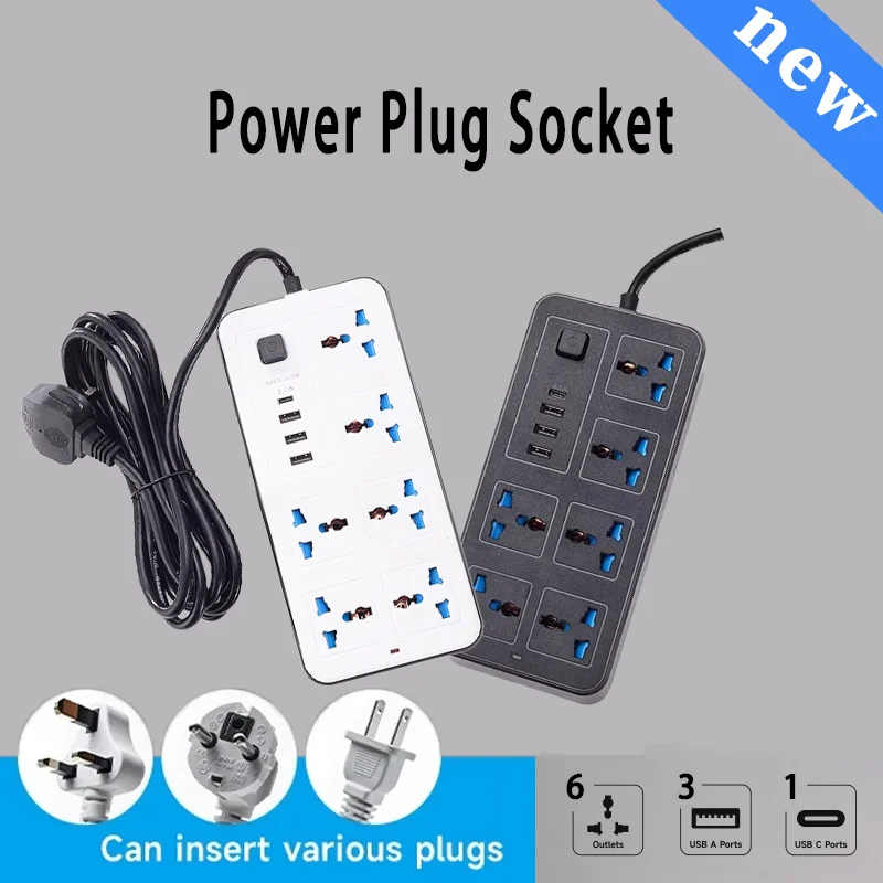 

Power Tap EU US UK Universal Plug Outlet Power Strip with 1.8m Extension Cord AC Type C USB Port Charge Electrical Socket