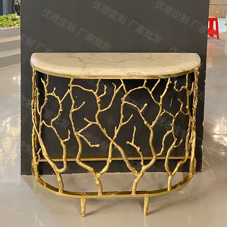 Modern light luxury living room marble porch copper base entrance garden porch