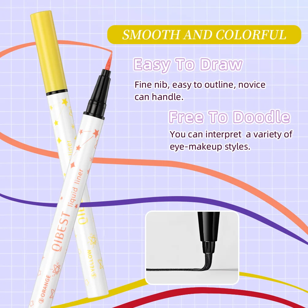 QIBEST Ultra-Thin Eyeliner Pencil Waterproof Long Lasting Smooth 12 Color Colorful Liquid Eyeliner High Makeup Pigment Eye Liner