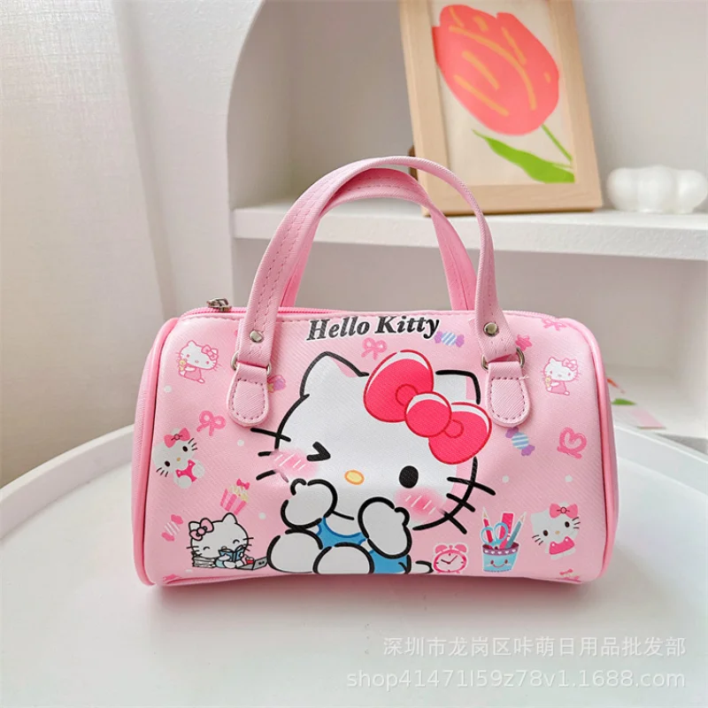 Sanrio-Bolso cruzado de cuero con estampado de Hello Kitty para mujer, bandolera de hombro con melodía impresa, bolso de mano, nuevo