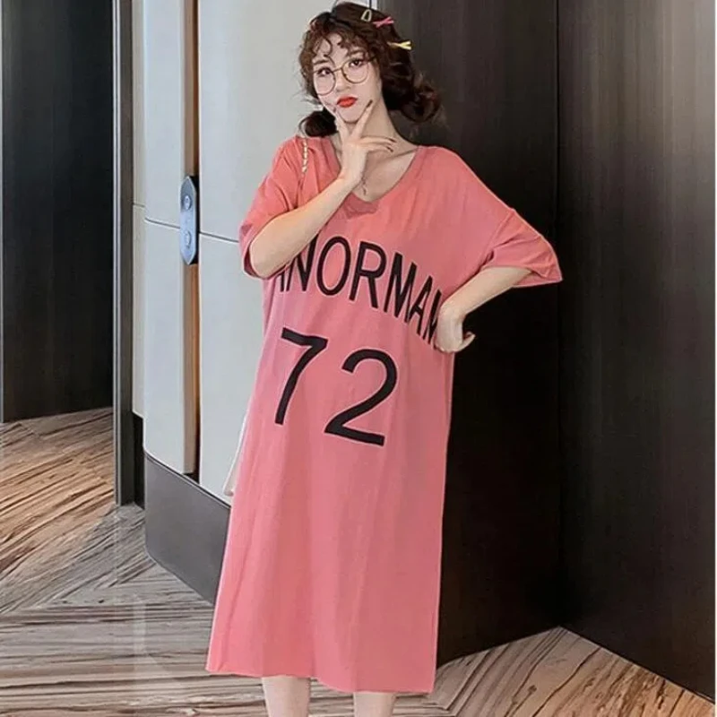 Loose Plus Size Short Sleeve T Shirt Dress Printing Letter All-match Youth Casual Dresses Summer New Fashion Sweet Women Clothes