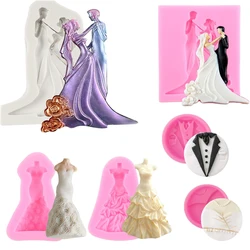 Bride And Groom Fondant Mold Wedding Dress Skirt Candy Silicone Party Chocolate Cake Decorating Tools Cupcake Topper Gum Paste