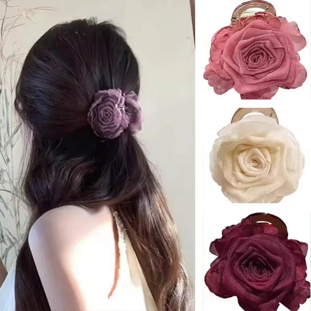 

Korean Double-Sided Rose Flower Hair Claw for Women Girl Elegant Hair Ornament Back Head Floral HairClip Fashion Hair Accessorie