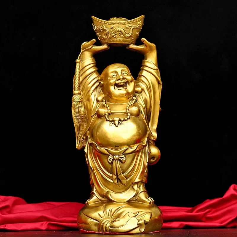 Gold Laughing Buddha Statue Chinese FengShui Money Maitreya Buddha Sculpture Figurines Home Garden Decoration Statues Lucky Gift