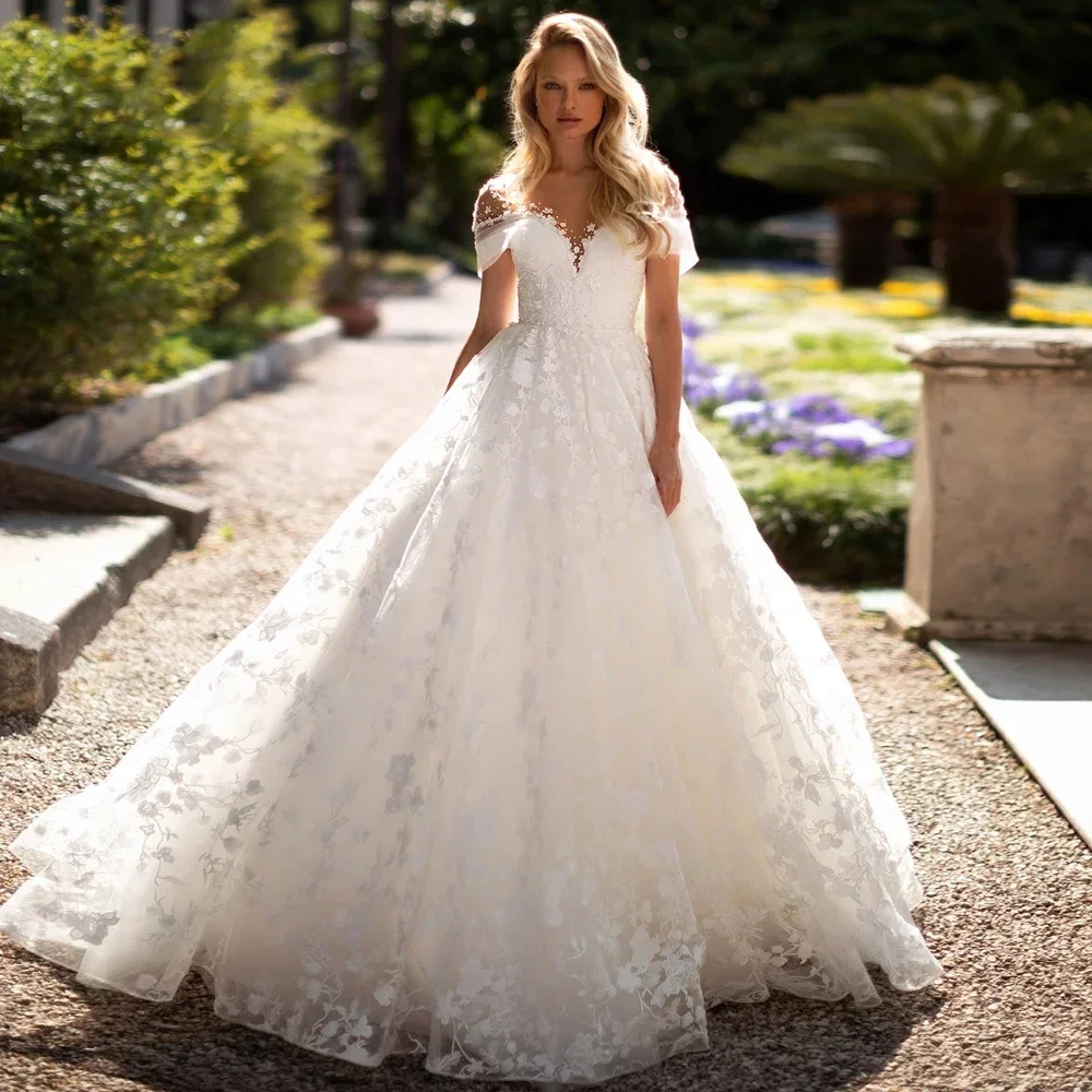 

Elegant White A-Line Applique Bead Women's Wedding Dress Sexy V-Neck Backless Dance Party Bridal Gown Vestido De NoviaCustomized