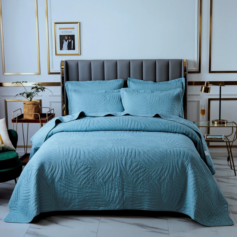 

100% Cotton Quilt Bedspread Set King Queen 3-Pieces Solid Color Embroidered Summer Lightweight Comforter / Coverlet Home Decor