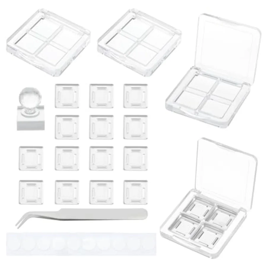 

4Pcs Empty DIY Eyeshadow Box Kit Slim Custom Makeup Palette Wrapped Powder Blush Lipstick Container with 20pcs Palette Pans for