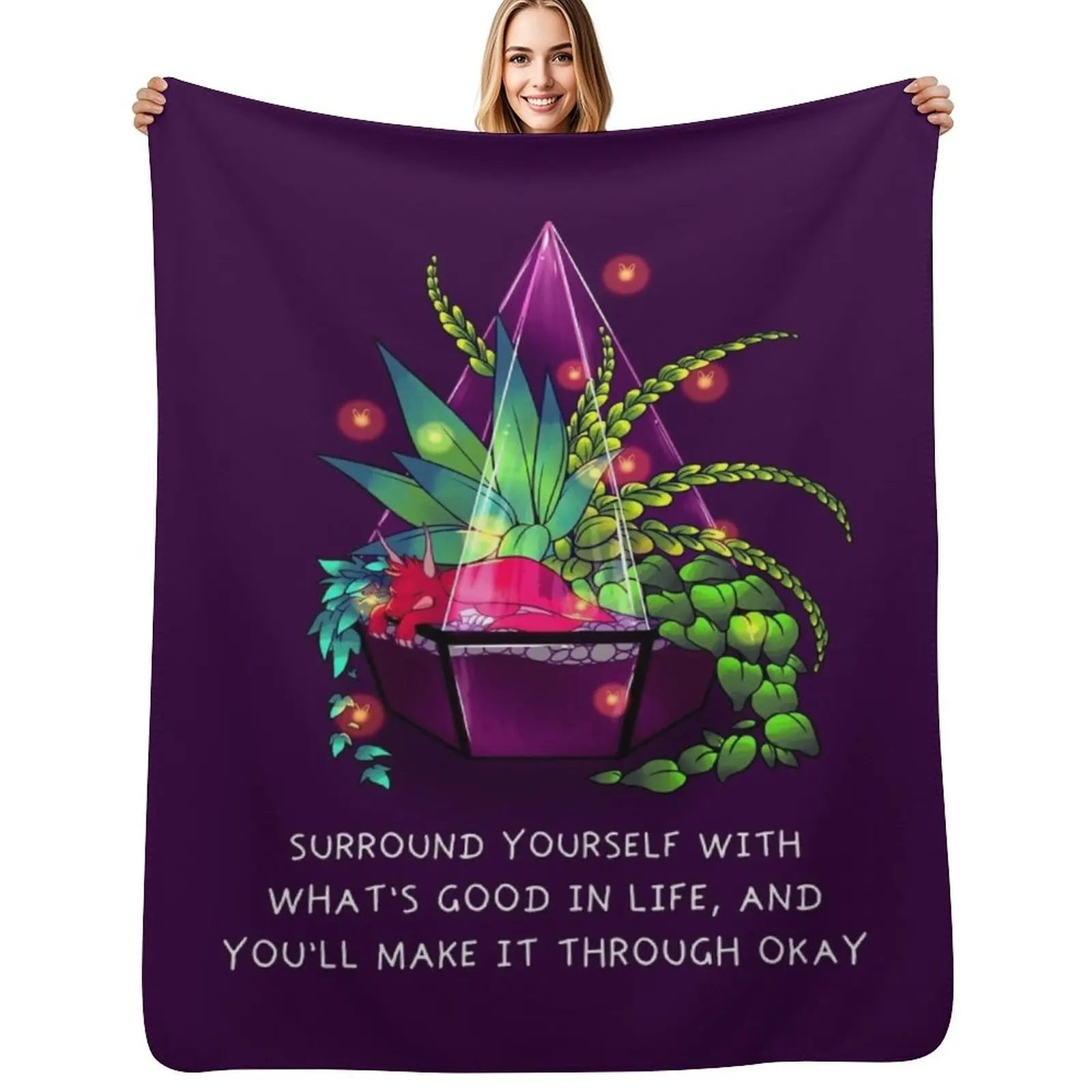 Surround Yourself With What's Good in Life Terrarium Dragon Throw Blanket cosplay anime Stuffeds anime Blankets
