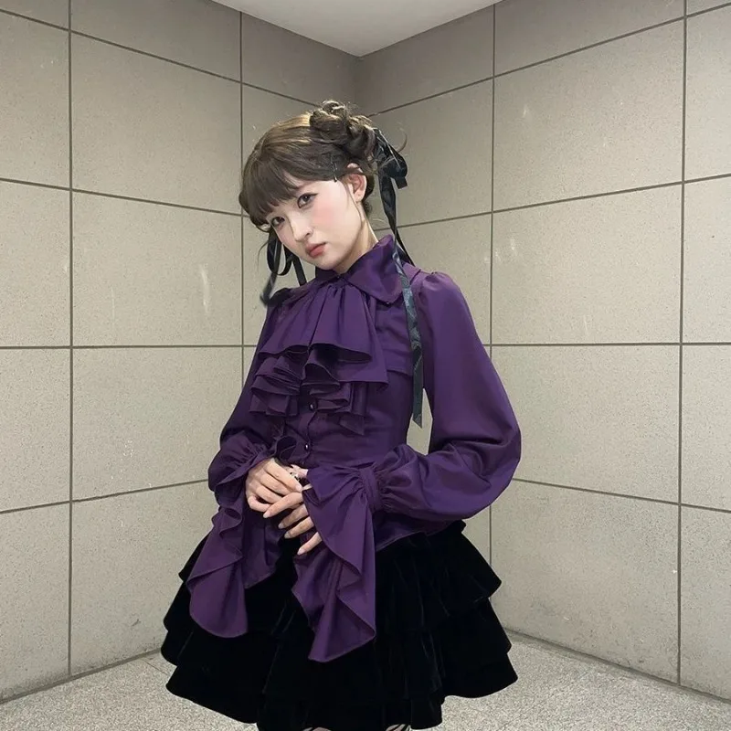 

Elegant Vintage Shirt Long Sleeve Women Casual Solid Color Blouse French Gothic Style Aesthetic Autumn Female Part Chic Clothing