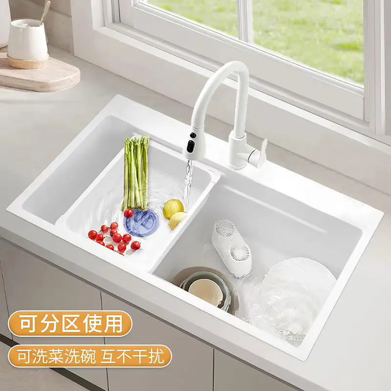 Milk white sink single slot 304 stainless steel kitchen manual multi-functional household dish washing under the counter basin d
