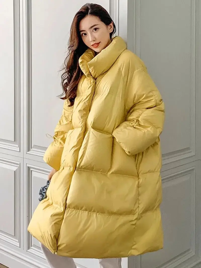 Winter Women's Long Stand Collar Down Coats Thicker Warm Fluffy Down Coat Female Winter Bread Style Parkas wy350