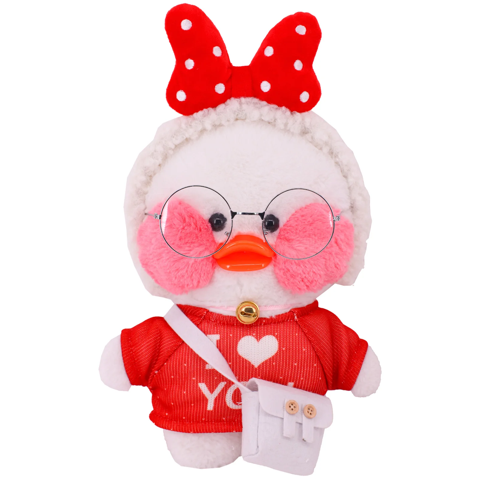 2 pezzi vestiti per bambole anatra gialla + borsa peluche vestito carino Fit 30cm lalafanfan Cafe Duck Doll Kawaii bambole animali giocattoli per bambini nascita