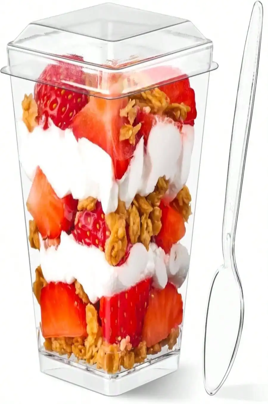 

50-Pack 5oz Clear Plastic Dessert Cups - With Lids/Spoons For Pudding/Fruit/Jello/Appetizer