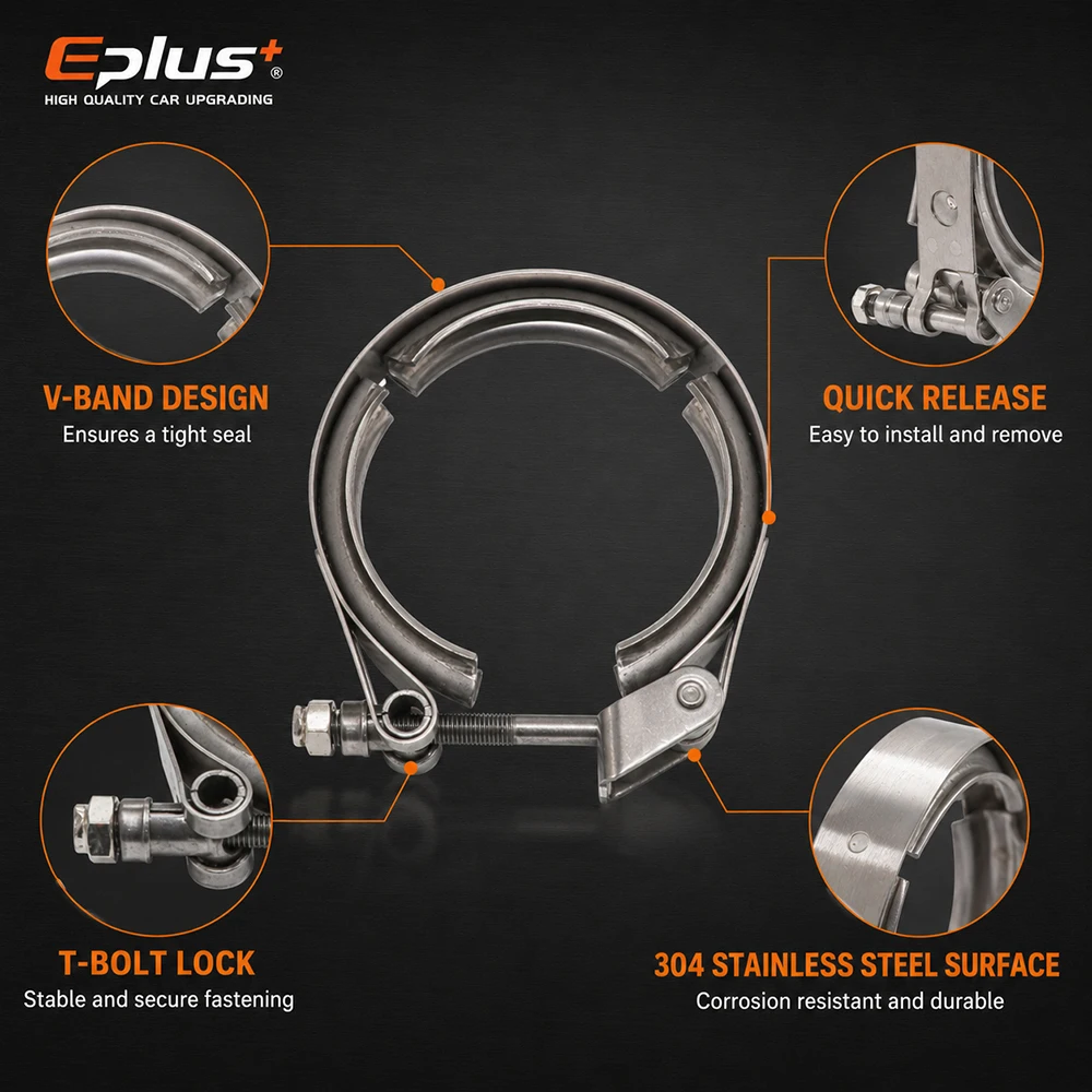 Universelle Schnellverschluss-V-Band-Auspuffrohrklemme aus 304 Edelstahl, 1,5~6 Zoll V-Klemme für Auto-Turbo-Auspuffsysteme – Detail 4