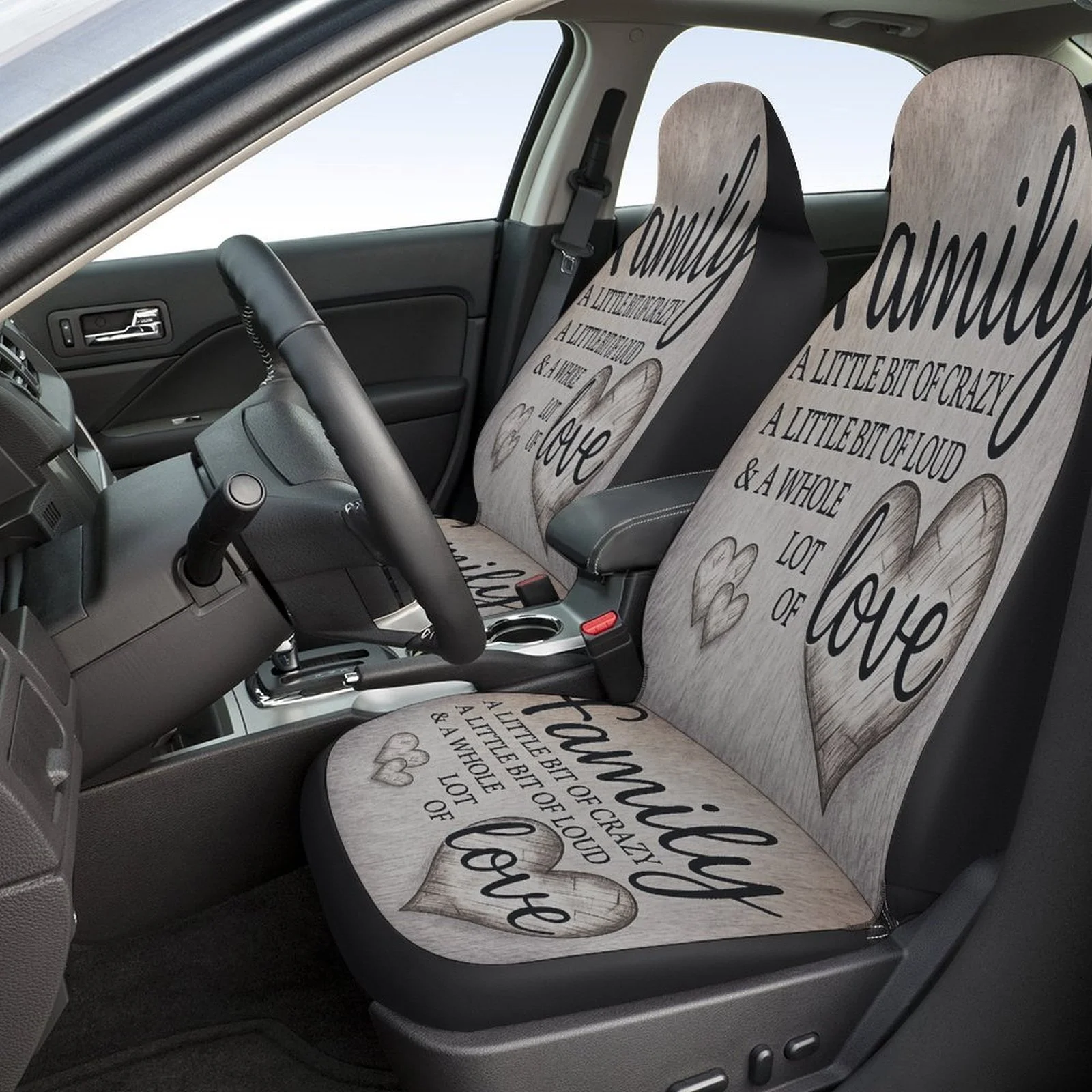 Family Love Sign Themed Car Seat Cover Set For Most Cars, Trendy Novelty Car Seat Protector Covers Full Set, Car Seat Covers Fo