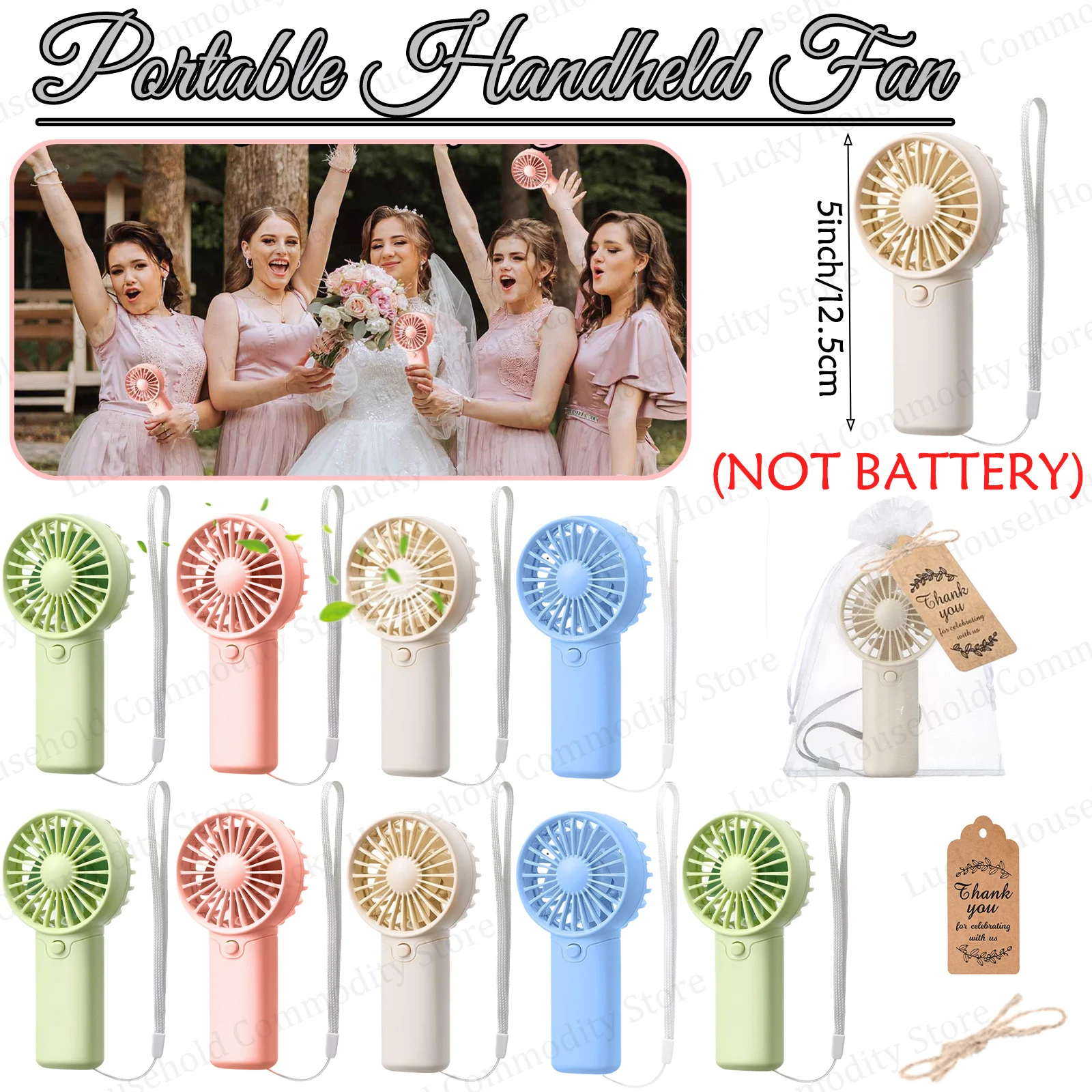 12-24PCS Mini Wedding Fans Bulk Portable Handheld Fan for Guests Battery Operated Fan with Card Wedding Party Outdoor Favors
