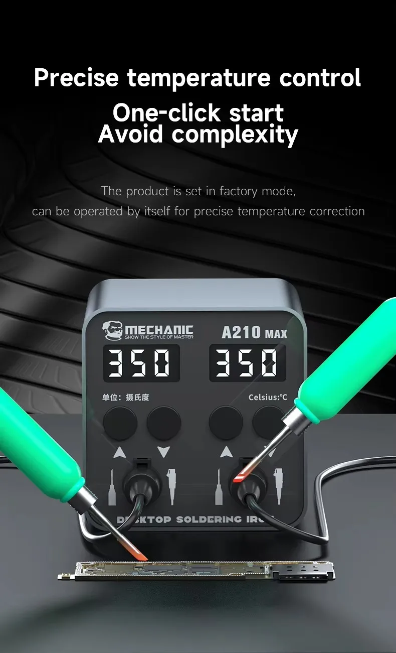 MECHANIC A210 MAX 100W Smart Desktop Soldering Station with Double Handle Base LED Large Display Suitable for C210 Soldering Tip