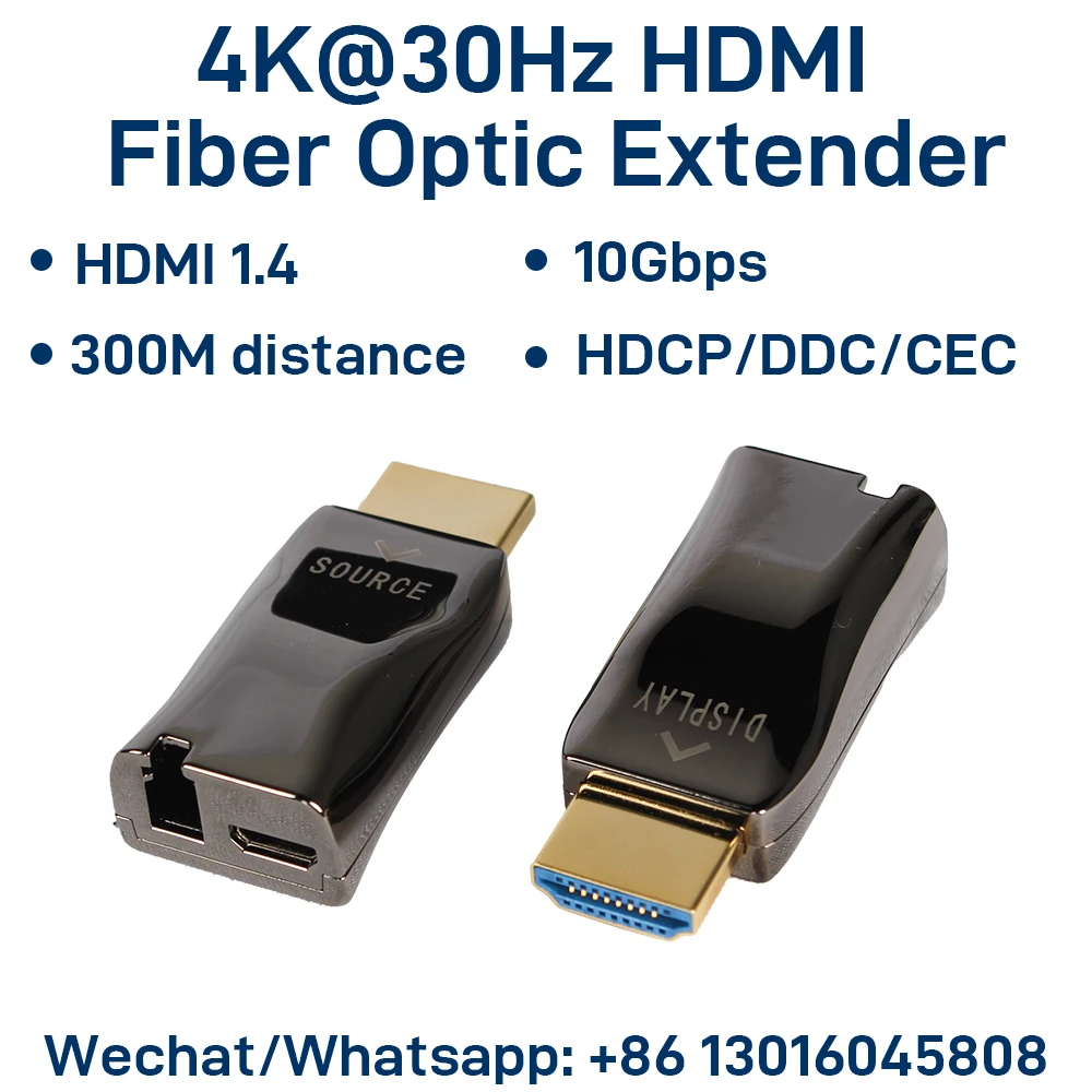 4K@30Hz HDMI 1.4 Fiber Optic Extender, 10Gbps Over OM3/OM4 to 300M in Multi-Mode, HDCP/DDC/CEC Pass-through, Plug & Play