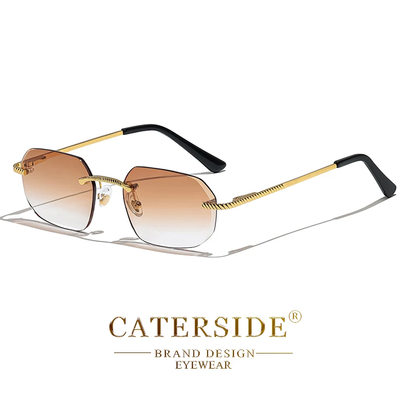 CATERSIDE Neue Retro Randlose Sonnenbrille männer Polygon Luxus Marke Designer Sonnenbrille Frauen Party Festival Brillen Geschenk Fall – Detail 21