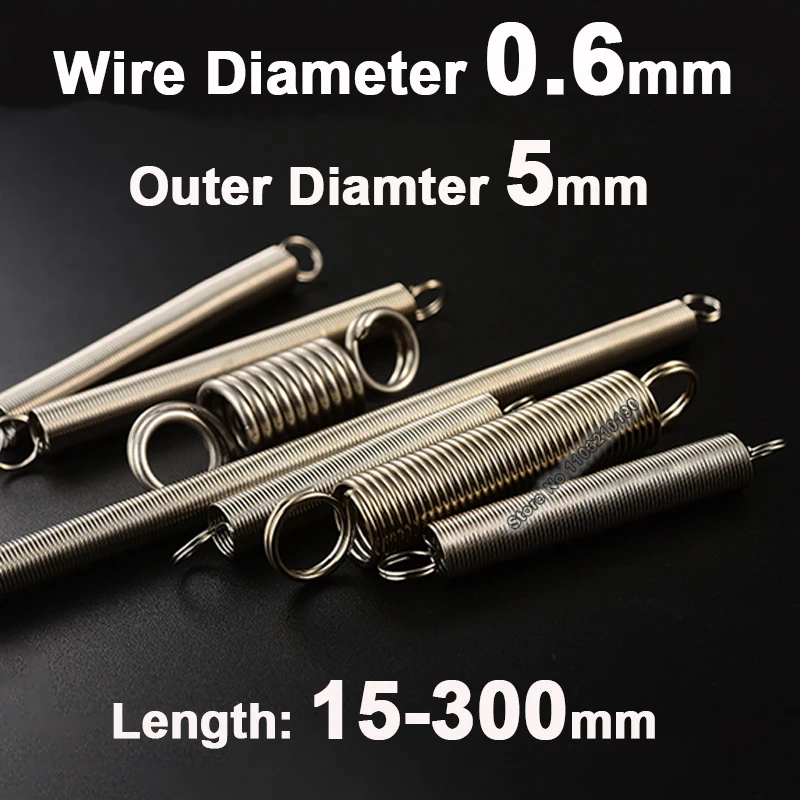 1-5Pc 0.6mm Tension Spring O Ring Hook OD5mm Stainless Steel Cylindroid Helical Coil Pullback Draught Expansion Extension Spring