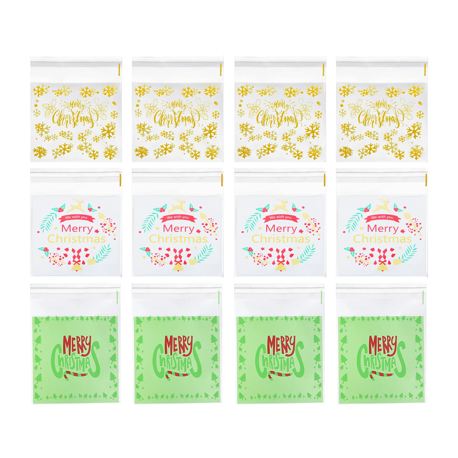 

300 Pcs Self Adhesive Christmas Bags Cookie Biscuits C y Transparent OPP Food Gift Packaging Storage Sorting Decorative Snacks