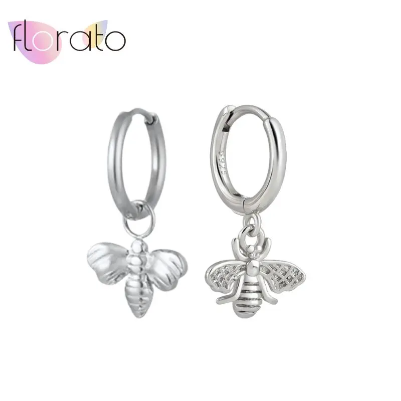 

925 Sterling Silver Needle Exquisite Small Geometric Design Little Bee Pendant Circle Earrings Women Casual Fashion Jewelry Gift
