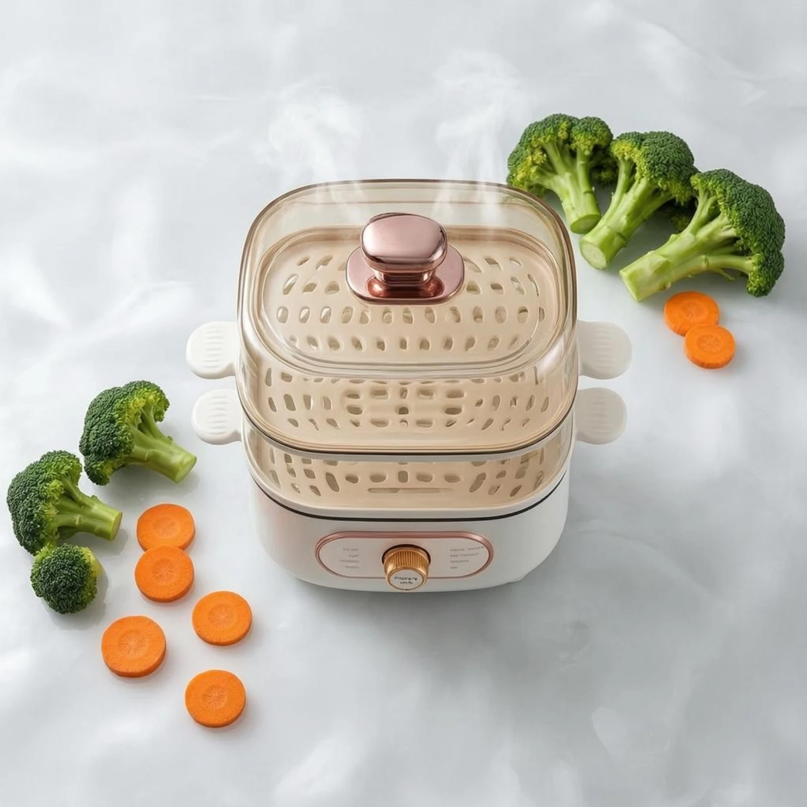 2-Tier Food Steamer Side Handles Two-Tier Food Steamer Steam Cooker Compact