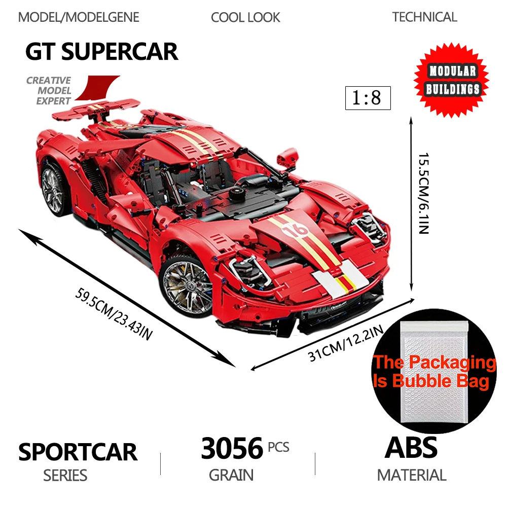 1:8 Technische Red Super Speed GT Sport Auto Modell Bausteine Stadt Berühmte Racing Fahrzeug Ziegel