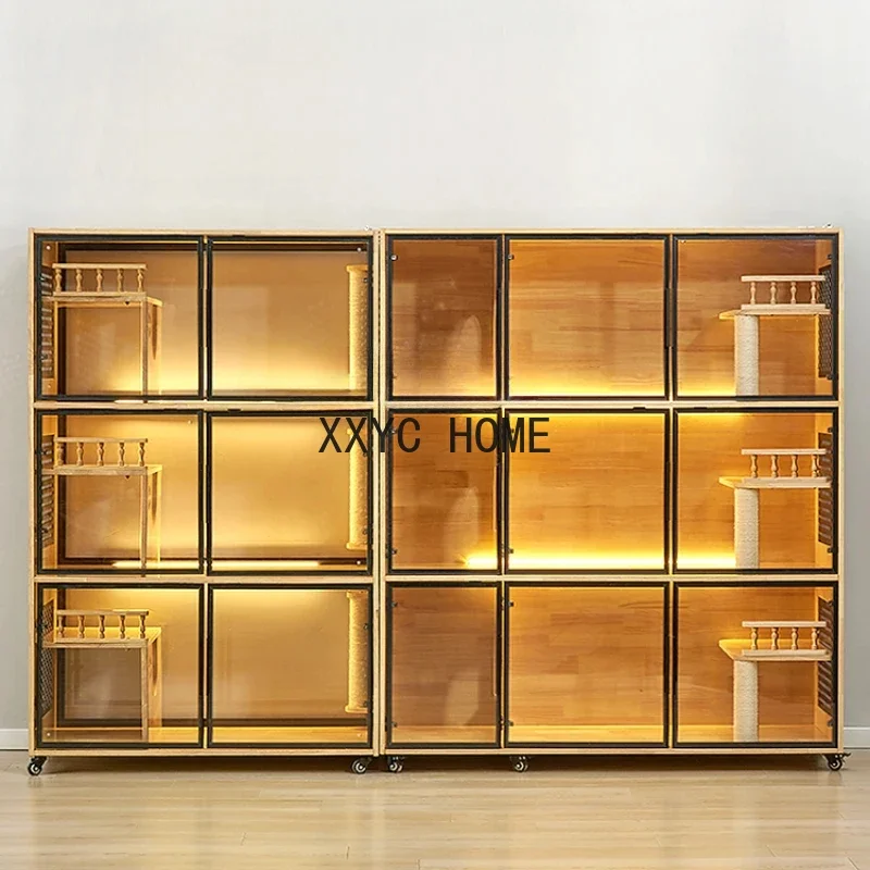 

Трехслойная клетка для разведения кошек из цельного дерева, вилла для кошек, клетка для разведения петуха, зоомагазин, витрина, шкаф для клетки